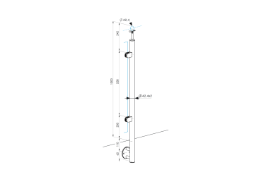 Edelstahl Geländerpfosten links Ø42,4 Bauhöhe 1000mm mit 2x Glasklemmen 63x45mm vorgesetzt Geländer V2A